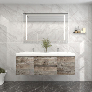 Mobili <span class=keywords><strong>moderni</strong></span> di lusso galleggiante mobile da 60 pollici in legno doppio lavabo in ceramica a specchio con piano di lavoro in marmo - Product Image 6