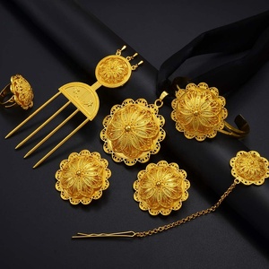 Set Etnico Etiopico Eritreo da Sposa: Collana, <span class=keywords><strong>Orecchini</strong></span>, Anello, Catena per la Fronte e Bracciale in Lega per Matrimoni e Fidanzamenti # 314206 - Product Image 3