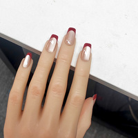 Ongles artificiels à presser, style français, effet œil-de-chat, bord rouge, forme carrée, longueur moyenne, 30 pièces, très demandés