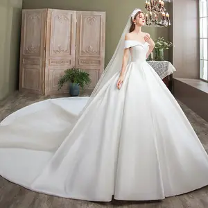 Vestido longo de casamento, vestido de casamento com babado branco e vintage