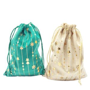 Sac cadeau en velours néerlandais écologique avec cordon de serrage, logo de marque personnalisé, pour la décoration de sacs de Noël - Product Image 1