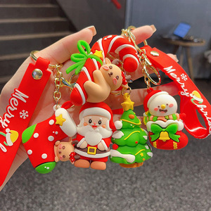 Cute 3D PVC Christmas Keychain Santa Snowman <b>Xmas</b> Tree <b>Gift</b> <b>Box</b> Stocking Bag Charms Merry Christmas Souvenir Wholesale Keychains - Product Image 3