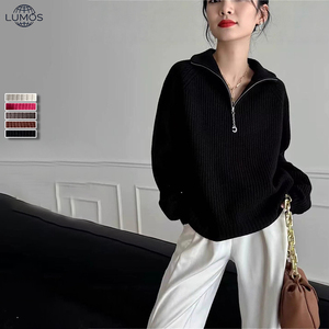 Pull tricoté ample et épais à col mi-zippé pour <span class=keywords><strong>femme</strong></span>, couleur unie, automne et <span class=keywords><strong>hiver</strong></span>, personnalisable avec logo – Vente en gros - Product Image 5