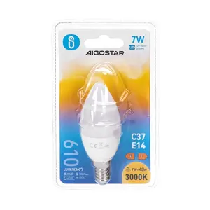 Bombilla LED C37 E14 7W, luz cálida, bajo consumo, larga duración; ideal para iluminación interior y decoración. - Product Image 3