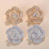Anting Stud Berhiaskan Batu Rhinestone Bunga Terlaris untuk Wanita, Berlapis Emas dan Perak, Ramah Lingkungan, Anting Berkualitas Tinggi