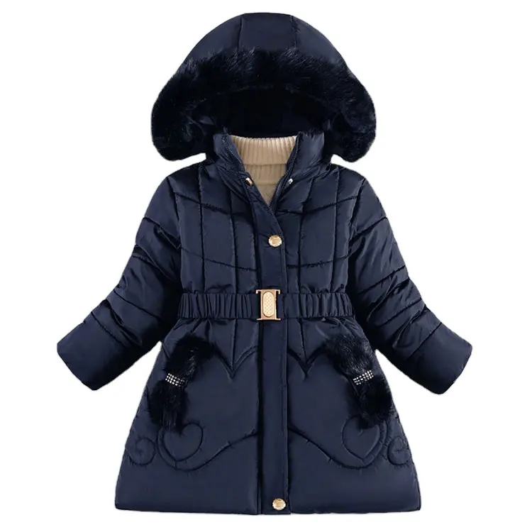 Mantel panjang menengah anak-anak, jaket panjang musim dingin anak perempuan, mantel bantalan katun pakaian olahraga santai modis