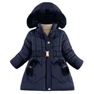 Casaco longo de cor lisa para crianças, casaco de inverno de algodão acolchoado para meninas, casaco de lazer e moda esportiva para bebês