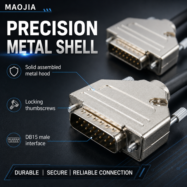 DB15 Male to Male Cable Assembly D Sub 15 Pin Serial Extension Cable with Metal Hood Shielded Wire for Industrial Equipment