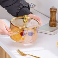 Marmite en Verre Borosilicate Épais de Haute Qualité, Pot à Soupe Domestique avec Double Anses et Couvercle en Verre Motif Petit Ours