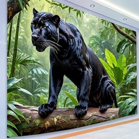 Tapisserie murale en polyester vert émeraude Jungle Panther, décoration murale, impression HD, résistante à la décoloration, vente en gros