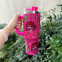 Gobelet isotherme de Noël en acier inoxydable 304 de 1200 ml (40 oz) avec strass et poignée, motif Père Noël, pour vente en gros, conserve la température de 6 à 12 heures, idéal comme cadeau