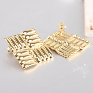 Geometric Grid Pattern <b>Stud</b> <b>Earrings</b> Steel Gold Square Design Party Fashion Jewelry - Product Image 5