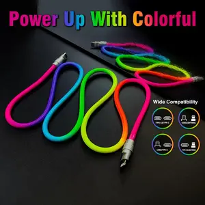 Cable micro usb tipo c para teléfono móvil, cable de carga rápida de algodón trenzado de nailon bonito, color arcoíris, 6A, 120W, novedad