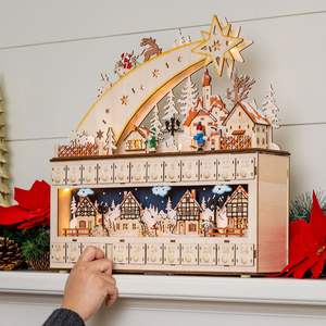 Tradizionale stella cadente villaggio innevato con 24 cassetti e luci Led in legno calendario conto alla rovescia per la decorazione di festa - Product Image 2