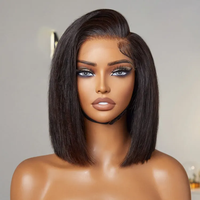 Perruque Courte Bob Carré Colorée Sans Colle avec Dentelle Frontale Brésilienne et Péruvienne pour Femmes Noires, Dentelle Frontale Colorée avec Cheveux Humains