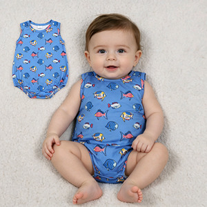 RTS Boutique Vêtements d'été pour bébés filles à imprimé poisson, Barboteuse bulle décontractée pour tout-petits, Body pour nouveau-nés 95% Coton 5% Élasthanne, Vente en gros - Product Image 3