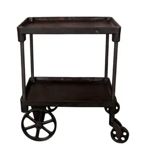 工业仿古铁金属服务手推车，带轮子，用于厨房洗衣酒店家庭酒吧农家家具
