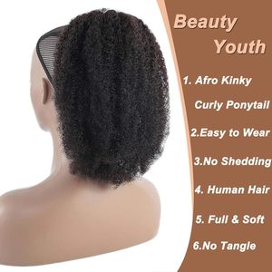 Extensions <span class=keywords><strong>de</strong></span> <span class=keywords><strong>cheveux</strong></span> <span class=keywords><strong>queue</strong></span> <span class=keywords><strong>de</strong></span> <span class=keywords><strong>cheval</strong></span> synthétiques courtes à cordon <span class=keywords><strong>de</strong></span> serrage, bouclées crépues afro volumineuses, en fibre haute température, petites boucles - Product Image 3