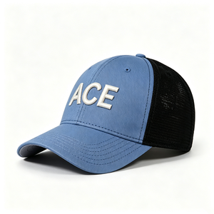 Two Tone 6-Panel 100% Polyester Canvas Trucker <b>Hat</b> Trucker <b>Cap</b> 3D Embroidery ACE Logo Mesh Back Breathable Summer Outdoor - Product Image 4