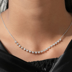Collar de Clavícula Largo con Moissanita en Engaste Recto Elegante y Lujoso, Estilo Burbuja, Gargantilla para Mujer - Product Image 4