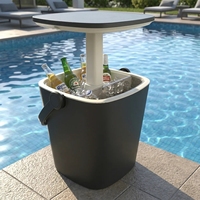 Mesa Cooler Portátil 3 em 1 de Plástico Preto com Tampa Elevatória e Abridor de Garrafas Ecológica 28L para Uso em Acampamentos e Piscinas
