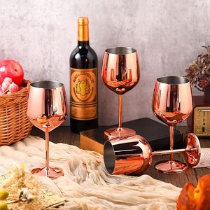 Copa de <span class=keywords><strong>Vino</strong></span> Tinto de Acero Inoxidable 18/8 de Pared Simple Irrompible de 18 oz, Color Oro Rosa, con Tallo, Copas de Gran Capacidad, Copas de Metal - Product Image 4