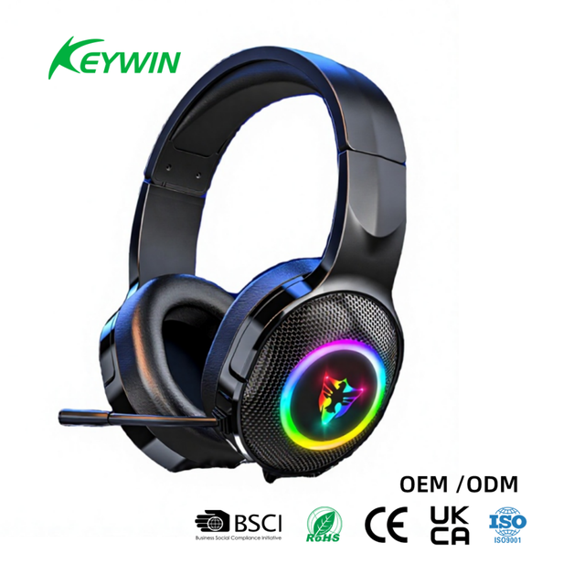 OEM USB Wired On-ear RGB Gaming Headphone Custom USB Wired Deep Bass Stereo Sound Over-ear Gaming Headset with Microphone