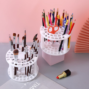 <b>Round</b> Makeup <b>Brush</b> Holder 2 Tier White Multi Hole Storage Organizer For Cosmetic <b>Brushes</b> And Pens Desktop Bathroom Use - Product Image 4