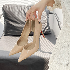 JIANFAN 2025新款红底尖头侧切性感裸色超高跟鞋女秋季惊艳细高跟优雅黑色高跟鞋 - Product Image 1