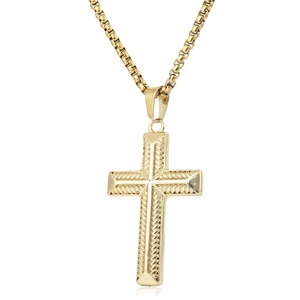 yunnique <b>Cross</b> Pendant Necklace Stainless Steel Gold Tone 60cm <b>Chain</b> Men's Hip Hop Jewelry Geometric Design - Product Image 1