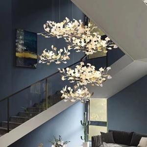 Candelabro de hojas de porcelana de lujo, lámpara colgante en forma de rama de árbol para techo alto, sala de estar, pasillo de Hotel - Product Image 5