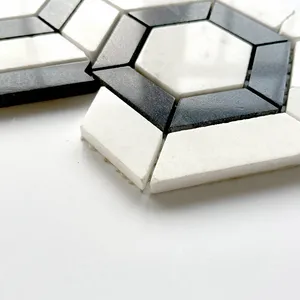 Best Sale Modern Design Hexagon White Black Marble Mosaic Tile