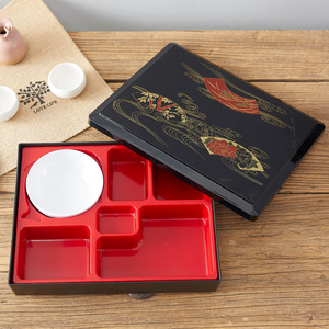 Caja Bento de estilo japonés, contenedor de almuerzo de plástico con tapa roja y negra, forma rectangular, portátil, ligero, seguro para comidas de sushi - Product Image 1