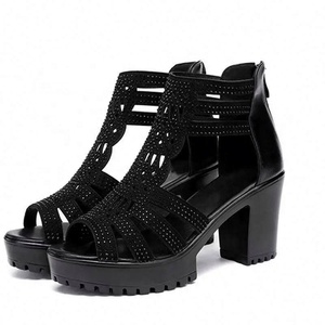 Sandalias de tacón alto de plataforma gruesa de cuero con punta abierta para mujer, estilo popular 2026, para verano - Product Image 6