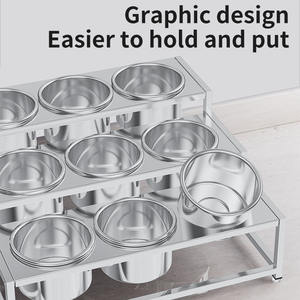 Étagère à épices à trois niveaux en acier inoxydable, 16 compartiments, pots ronds, support à condiments pour service buffet, équipement de restaurant - Product Image 2