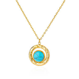 Collar de Acero Inoxidable con Baño de Oro de 18k y Turquesa Incrustada, Estilo Retro Europeo y Americano, Cadena para Clavícula con Personalidad Elegante - Product Image 1