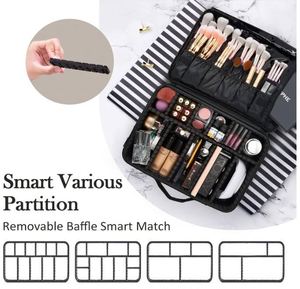 Muestra gratuita de bolsa grande para maquillaje, bolsa de maquillaje para viaje, caja de tela Oxford para artículos de belleza, caja de almacenamiento de cosméticos con 2 capas y correa de hombro en forma de Y. - Product Image 3