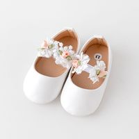 Chaussures pour tout-petits respirantes pour bébés filles, couleur unie, design princesse avec fleur en dentelle et bande élastique