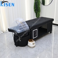 KISEN Lit de lavage capillaire noir japonais avec circulation d'eau et vapeur, fauteuil de lavage de cheveux, table de massage thaïlandaise pour salon de beauté