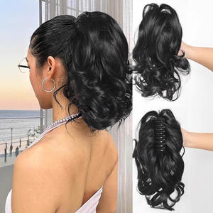 วิกผมแบบตาข่ายยืดหยุ่น ทรงหางม้า สีดำ 1B เส้นผมทนความร้อนสูง แฟชั่นผู้หญิง ผมฟู ลอนใหญ่ สไตล์สั้น - Product Image 4