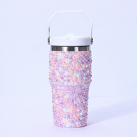 Gobelet isotherme de 40 oz en acier inoxydable 304, décoré de perles et de strass, avec poignée, pour femme, idéal pour un coffret cadeau de mariage - Vente en gros