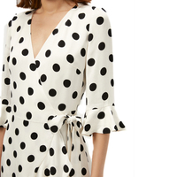 Mini-robes à lacets vintage décontractées pour femmes personnalisées Robe portefeuille imprimée à pois trapèze avec bordure à volants et col en V de grande taille