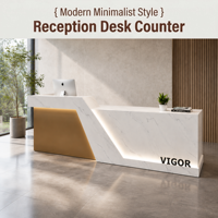 Bureau d'accueil en bois personnalisable de luxe léger et écologique de la marque VIGOR pour bureaux, piscines, salons de beauté, centres commerciaux
