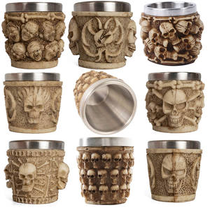 Vintage <span class=keywords><strong>Resin</strong></span> 3d baja nirkarat bentuk tengkorak kopi kuat cangkir anggur putih penyihir Viking dekoratif Halloween cangkir potret tengkorak kaca - Product Image 3