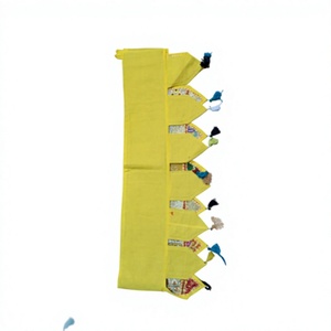 Handmade Patchwork Toran Hanging <b>Door</b> Valance Embroidered Window Decorative Banner Yellow With Colorful Patterns And Tassels - Product Image 3