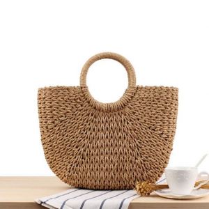 Bolso de playa bohemio al por mayor, de verano, estilo nacional, color liso, informal, hecho a mano, de papel tejido, portátil - Product Image 2