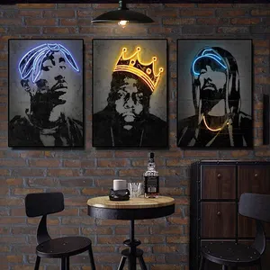 Abstract Neon Ontwerp Zangers Ster Posters Rapper Graffiti Canvas Schilderij 2Pac Hip Hop Zangers Wall Art Pictures Bar Room Decor