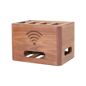 Solid Wood <b>Router</b> Cable Storage <b>Box</b> Rectangular Desktop Organizer With Wi Fi Symbol For Modem And Socket Storage - Product Image 1