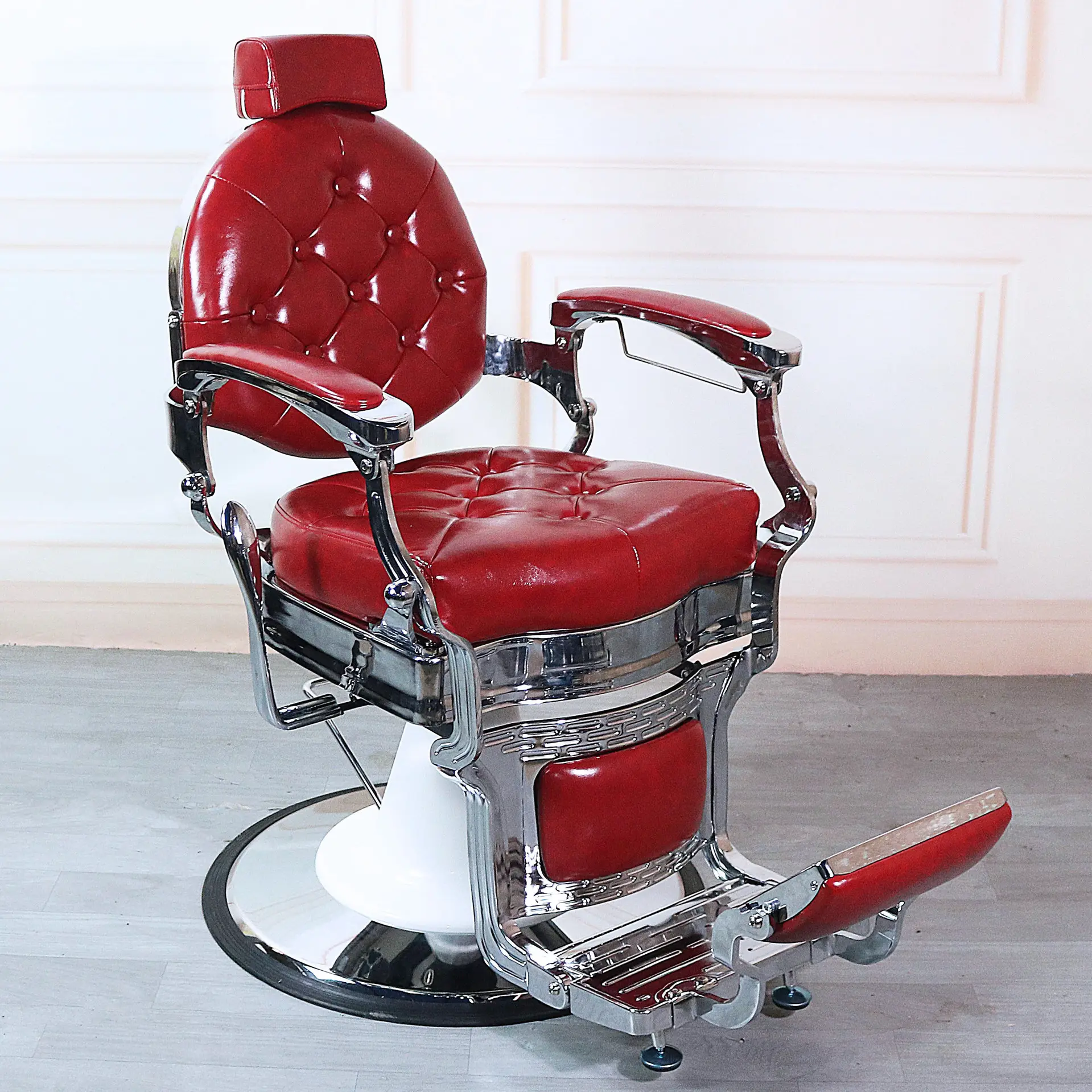 Antique Style Beauty Salon Red Silver Barber Shop Vintage Salon Hair Shop Hair Styling Chair Salon Barber Chair For Sale