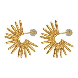 Sunflower Pattern Hoop <b>Earrings</b> 18K Gold Plated Zinc Alloy Party Statement Jewelry Geometric Design Stainless Steel <b>Posts</b> - Product Image 5